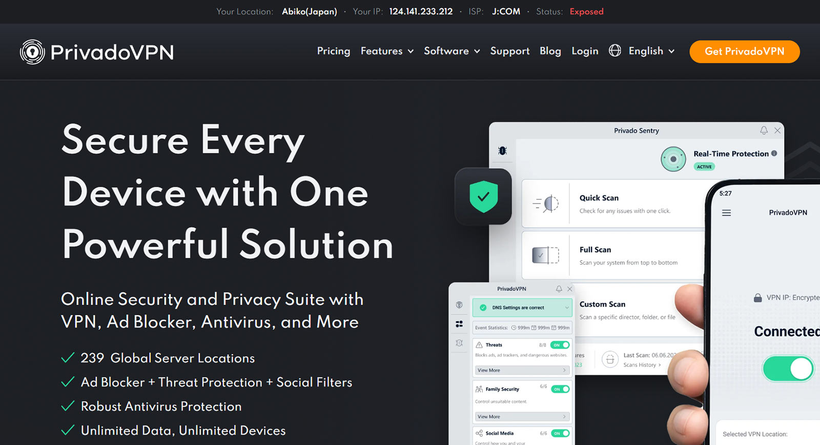 PrivadoVPN公式Webサイト