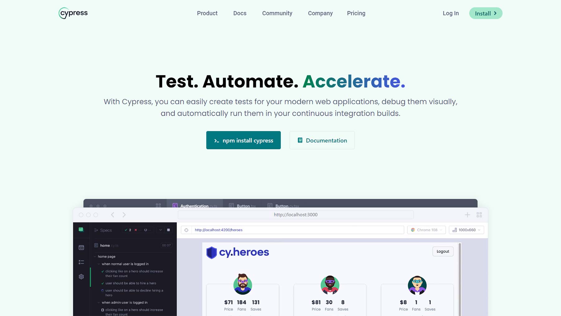 Cypress公式Webサイト