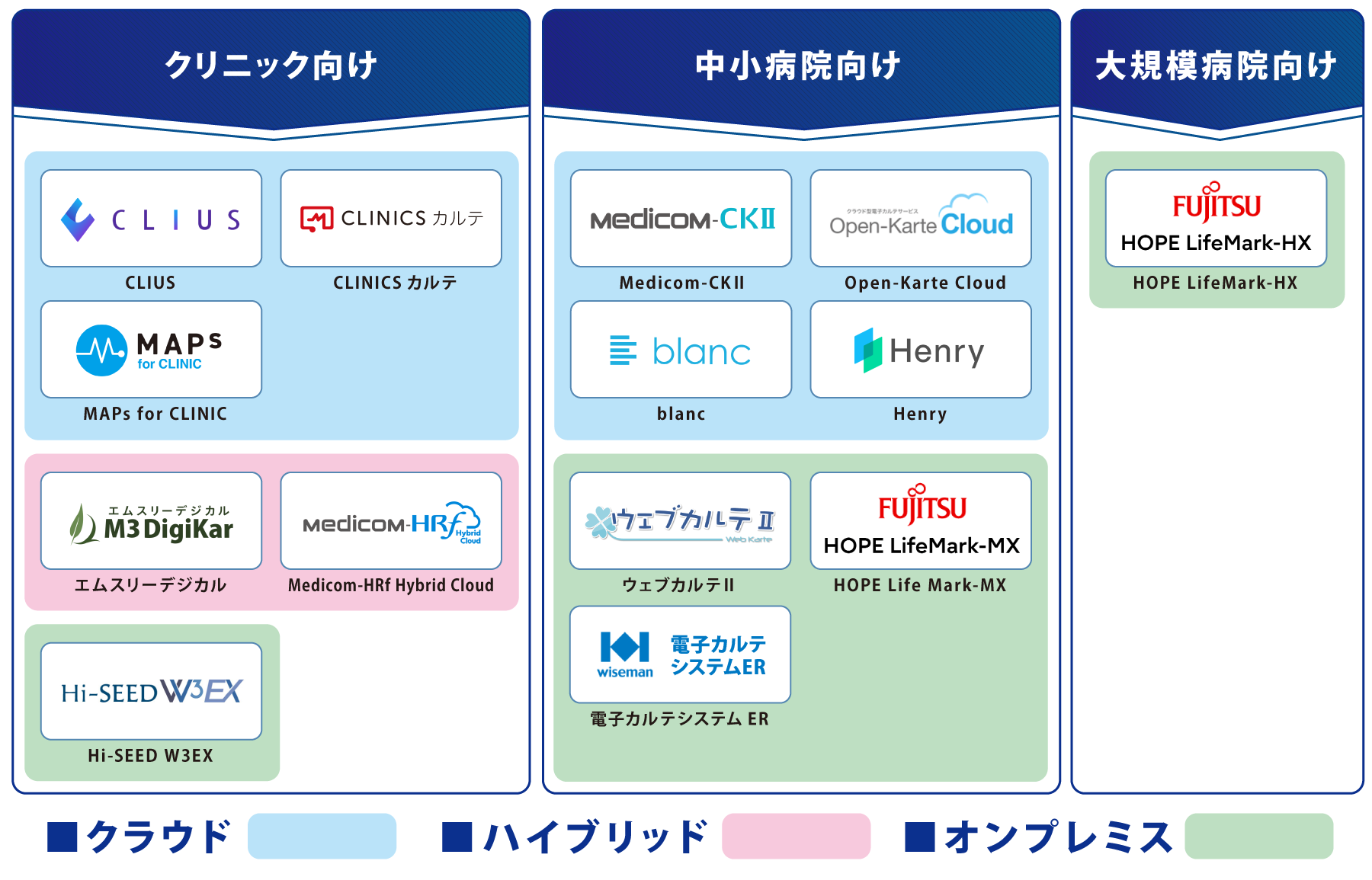 規模・タイプ別 クラウド型の電子カルテ 図解