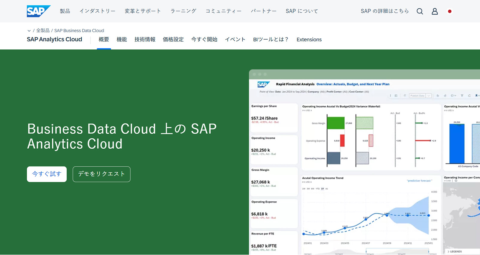 SAP Analytics Cloud公式Webサイト