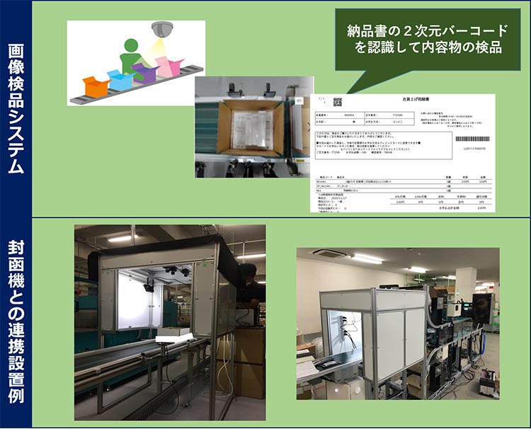 画像検品システム、封函機との連携設置例