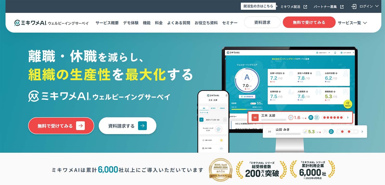 ミキワメAI ウェルビーイングサーベイ公式Webサイト