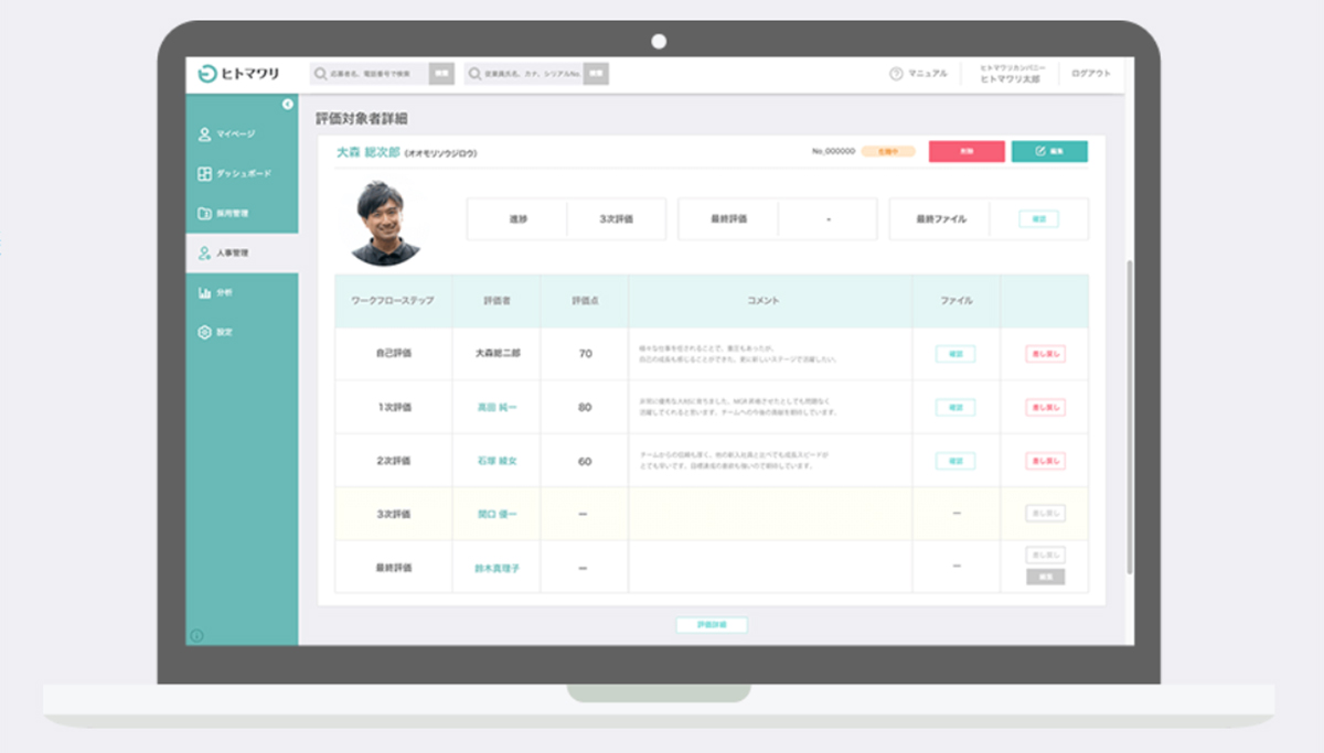 従業員の評価をクラウドで管理でき一連の評価業務も楽々