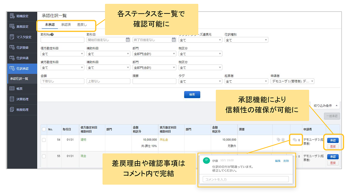 仕訳承認機能