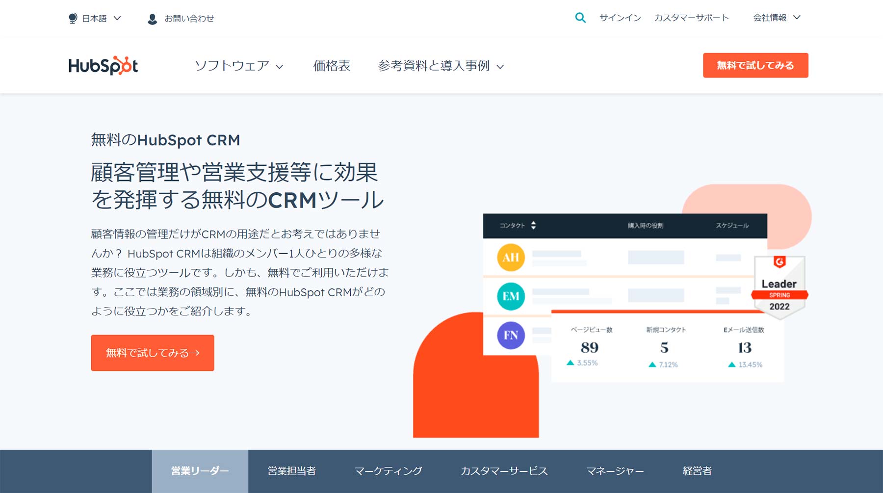 HubSpot CRM公式Webサイト