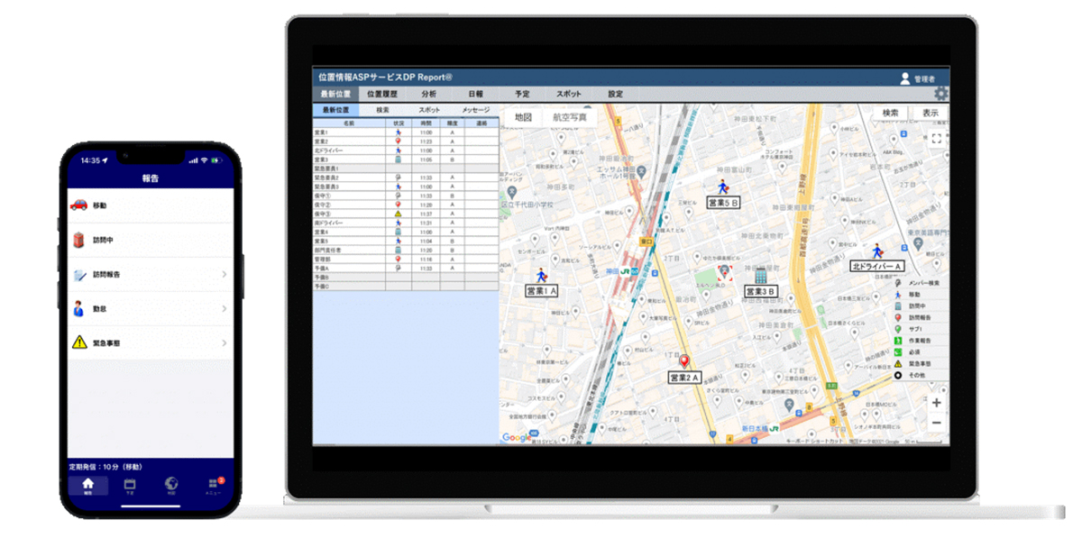 Report@（レポルタ）は、現場で働く人を支える、位置情報を活用したスマホベースの業務サポートアプリです