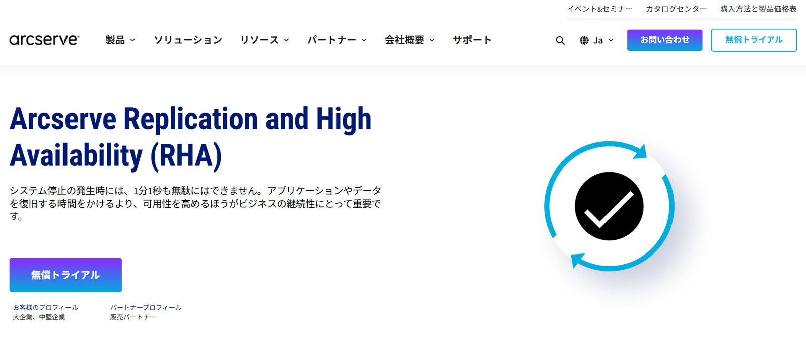 Arcserve Replication and High Availability公式Webサイト