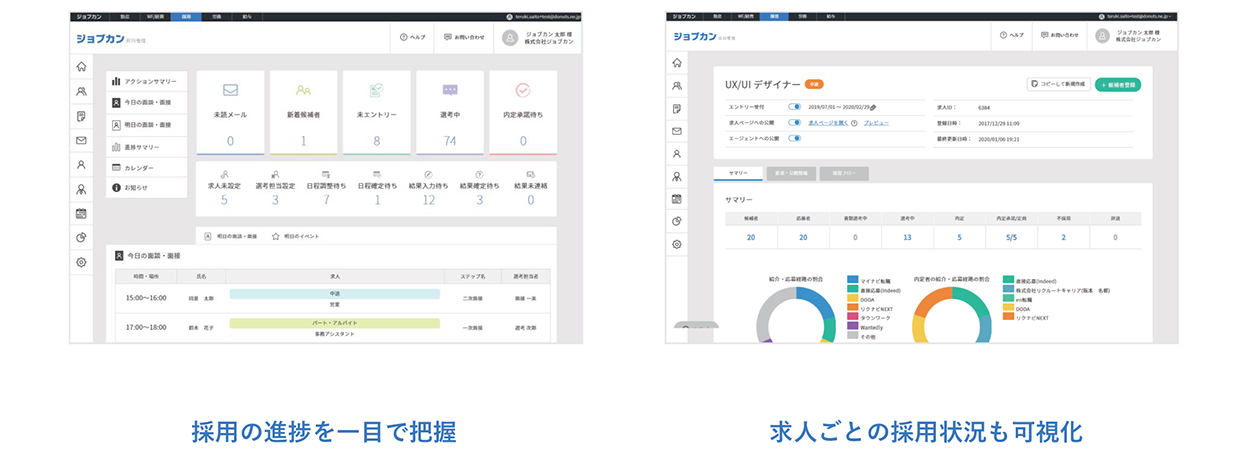 採用の進捗や候補者情報を一元管理