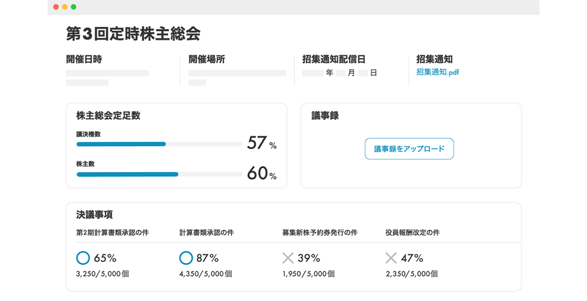 【株主総会支援】準備から議事録作成までをオンライン化、効率的な運営を実現