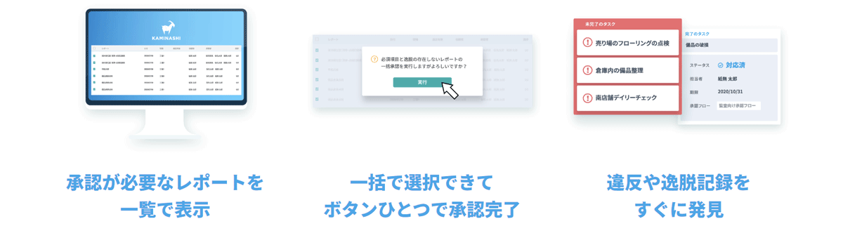 一括承認や違反案件の自動除外機能で、作業効率を高めて承認を円滑化