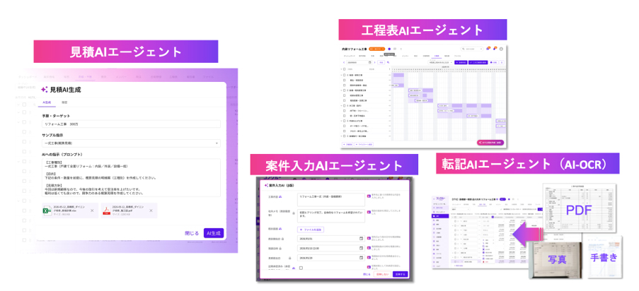 設業務に特化した「見積AIエージェント」をはじめ、業務を代替するAIエージェントを搭載