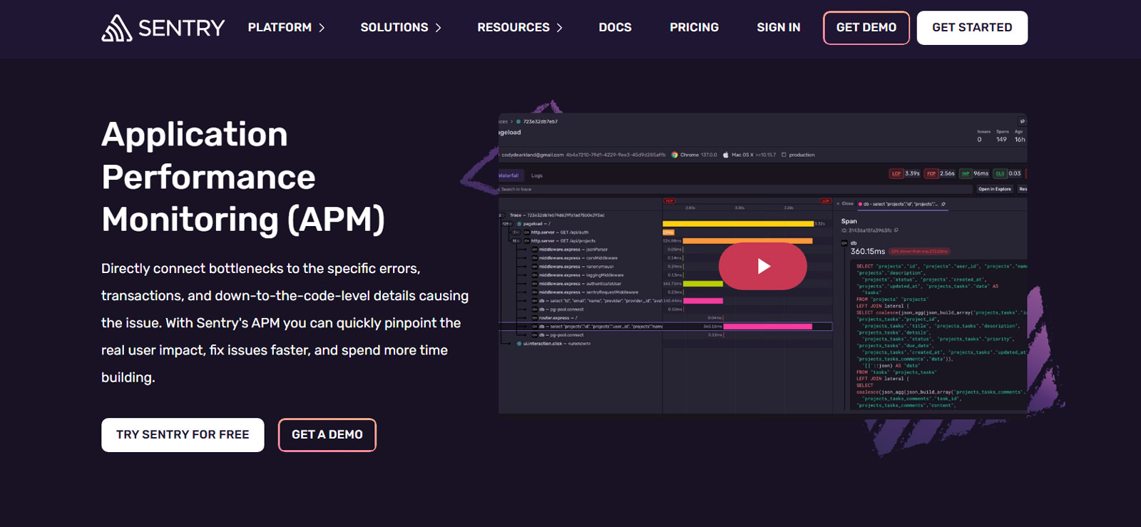 Sentry APM公式Webサイト