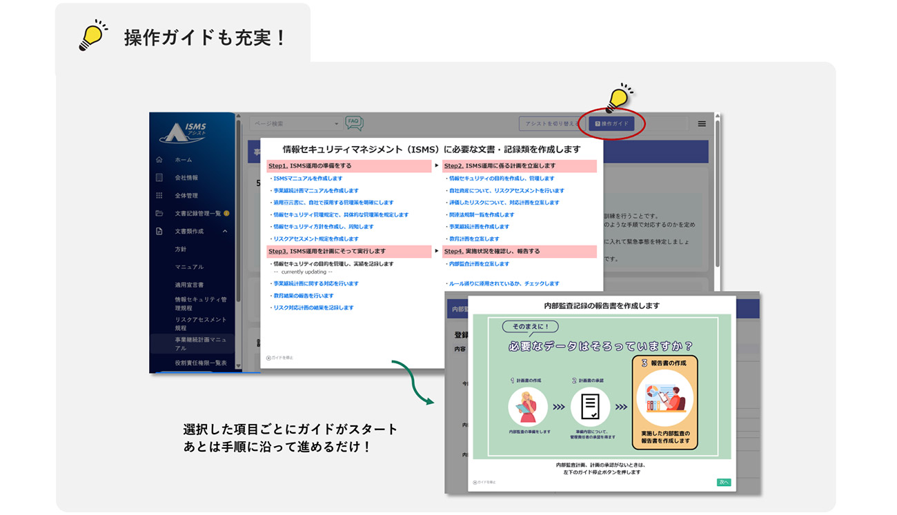 初心者でも迷わず進められるステップ設計で、認証取得までスムーズ