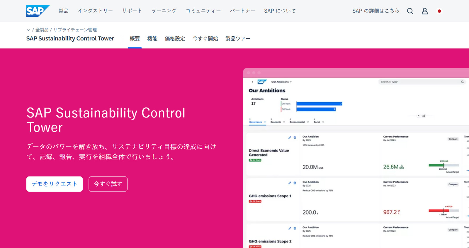 SAP Sustainability Control Tower公式Webサイト