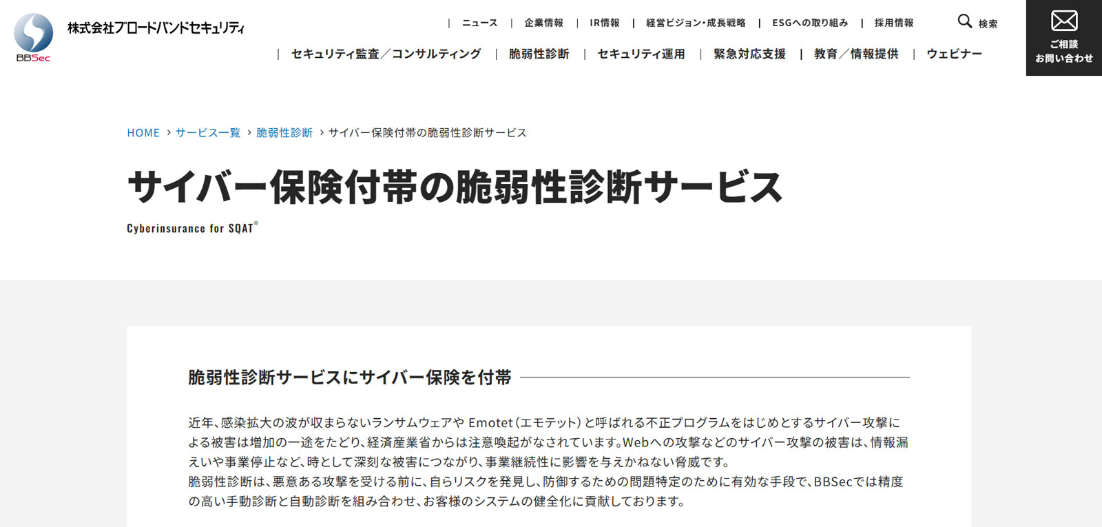 サイバー保険付帯の脆弱性診断サービス公式Webサイト