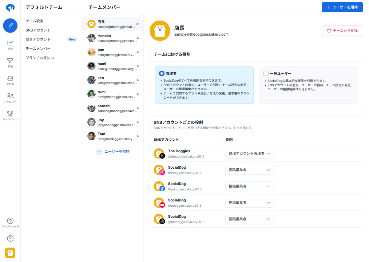 SNSをまたいだ複数アカウントの一元管理とチーム運用が可能