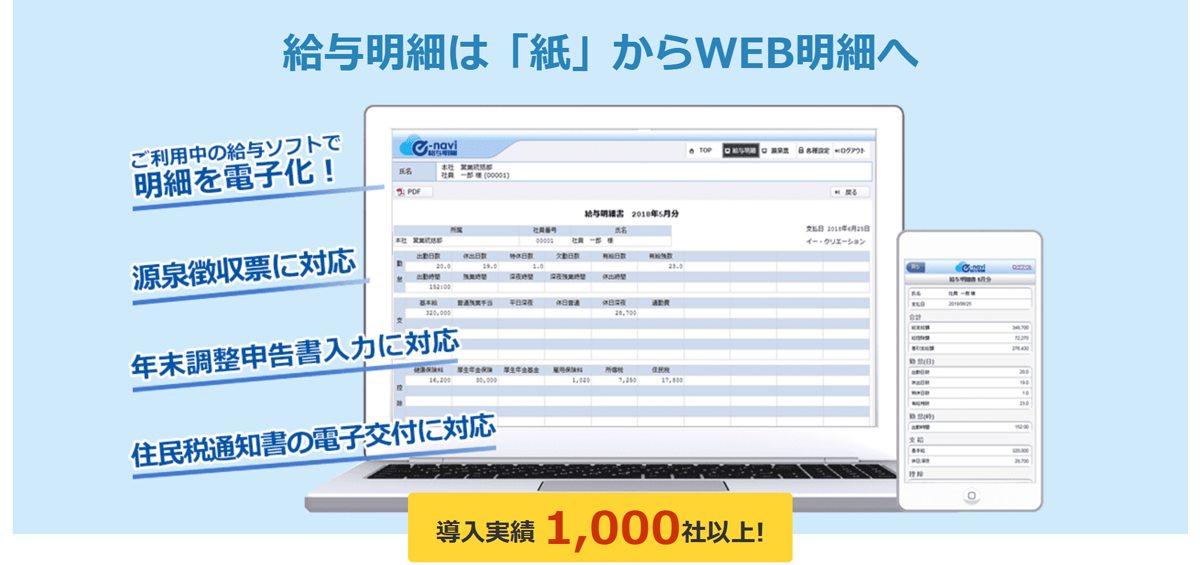 給与明細・賞与明細・源泉徴収票・住民税通知書など、複数の帳票を電子配付できるWeb給与明細サービス