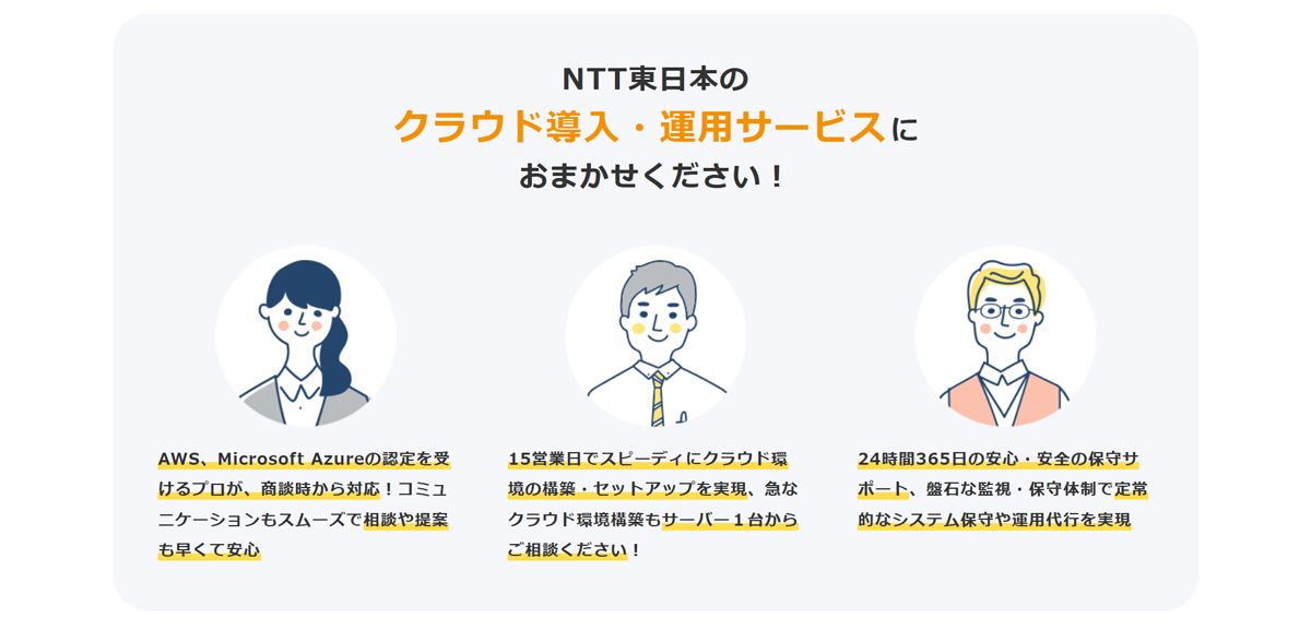 AWSまたはMicrosoft Azureの構築に加え、移行後の運用保守・監視まで総合的に支援するサービス