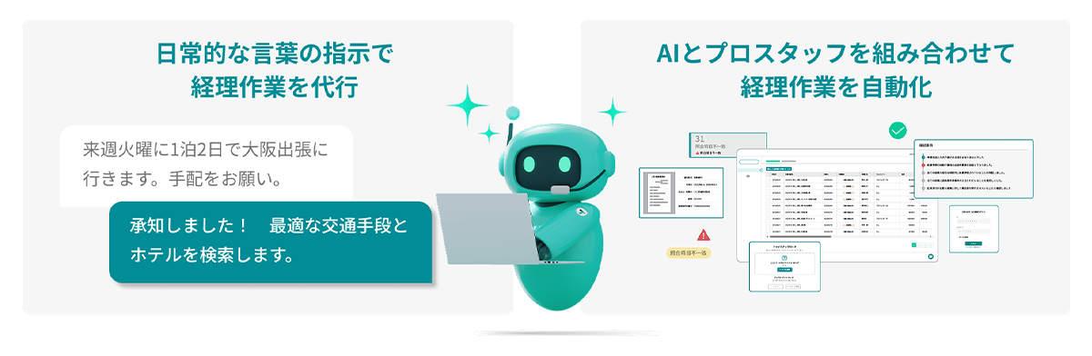 日常的な言葉で指示するだけで、社内規定に沿って業務を自動で完了