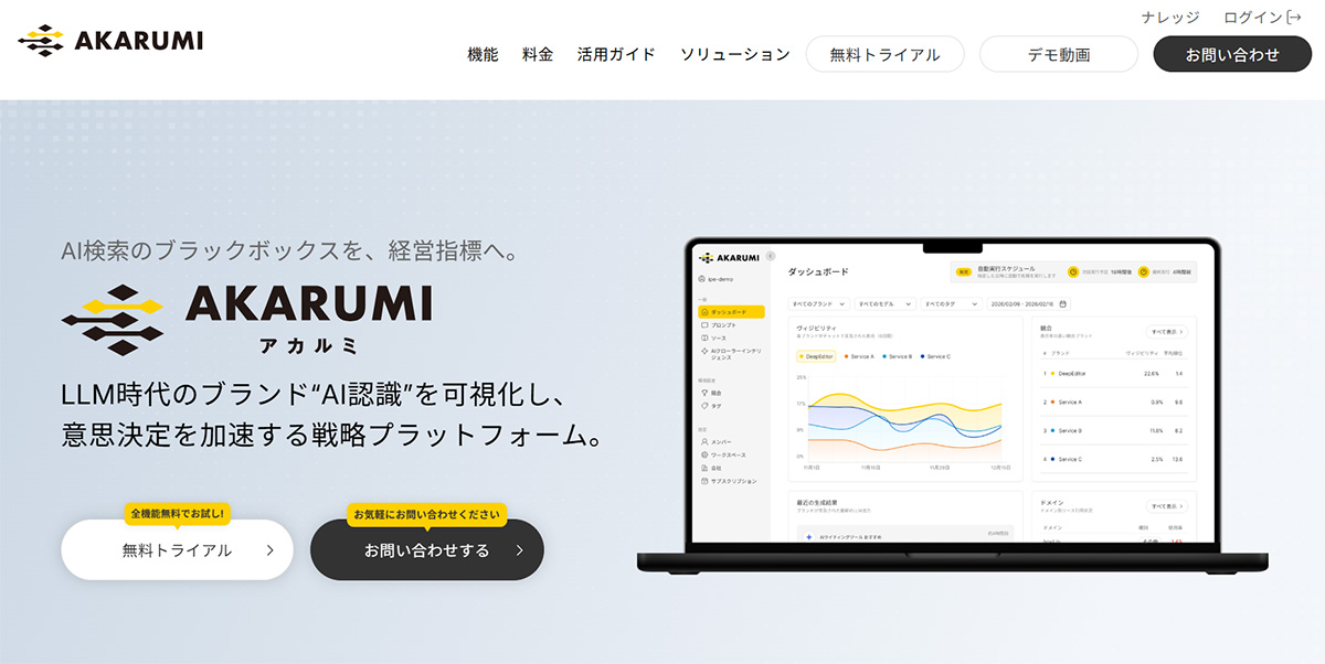 LLMO施策の推進に役立つAIの言及状況のデータ可視化・分析を支援するプラットフォーム