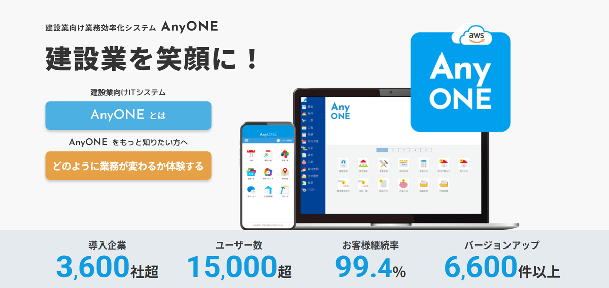 建設業務に役立つ豊富な機能を一元的に搭載し、業務効率化と収益改善を両立するクラウド型基幹システム