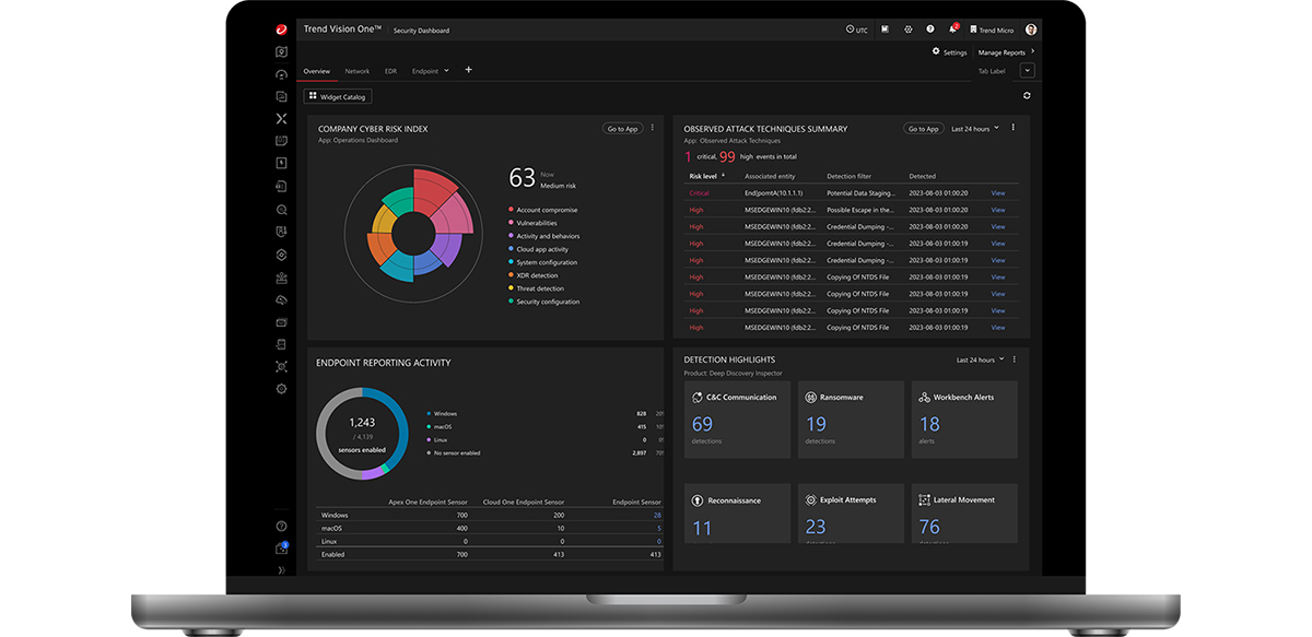 TrendAI Vision One™ Cyber Risk Exposure Management は、トレンドマイクロのエンタープライズ向けサイバーセキュリティプラットフォーム「TrendAI Vision One ™」上で提供される、サイバーリスクの一元管理ソリューションです。