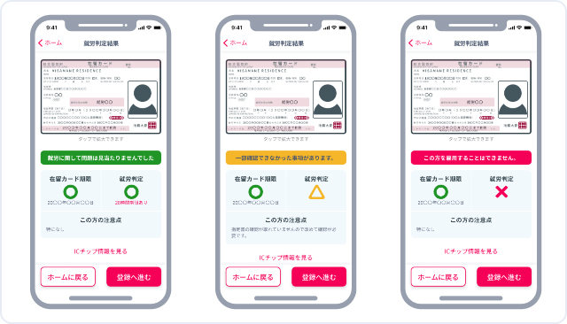 パターンに合わせた就労可否の自動判定で、法令違反リスクを低減