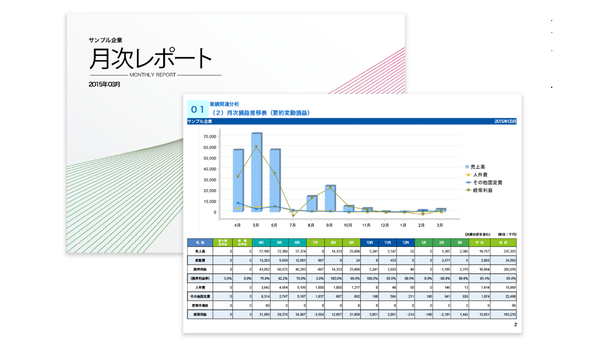 「資料作成機能」で月次決算の資料を自動で作成